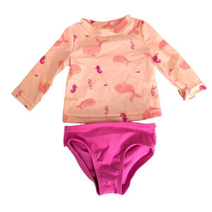 Carter's Girls 2 Pc Swimsuit Peach Pink 3 Months Whales Seahorse